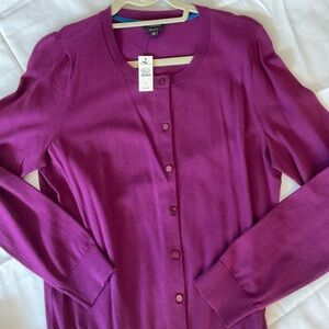 Talbots Rich Plum Purple Cardigan Sweater Lg NWT